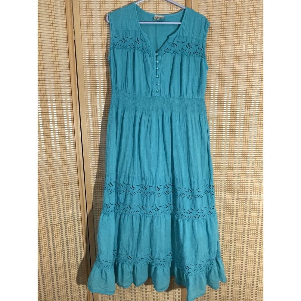 Signals Womens M Maxi  Dress Blue Sleeveless Embroidery Cottagecore Vacation‎